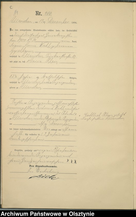 image.from.unit.number "Sterbe-Haupt-Register Tom II,Nr 399 - 427"