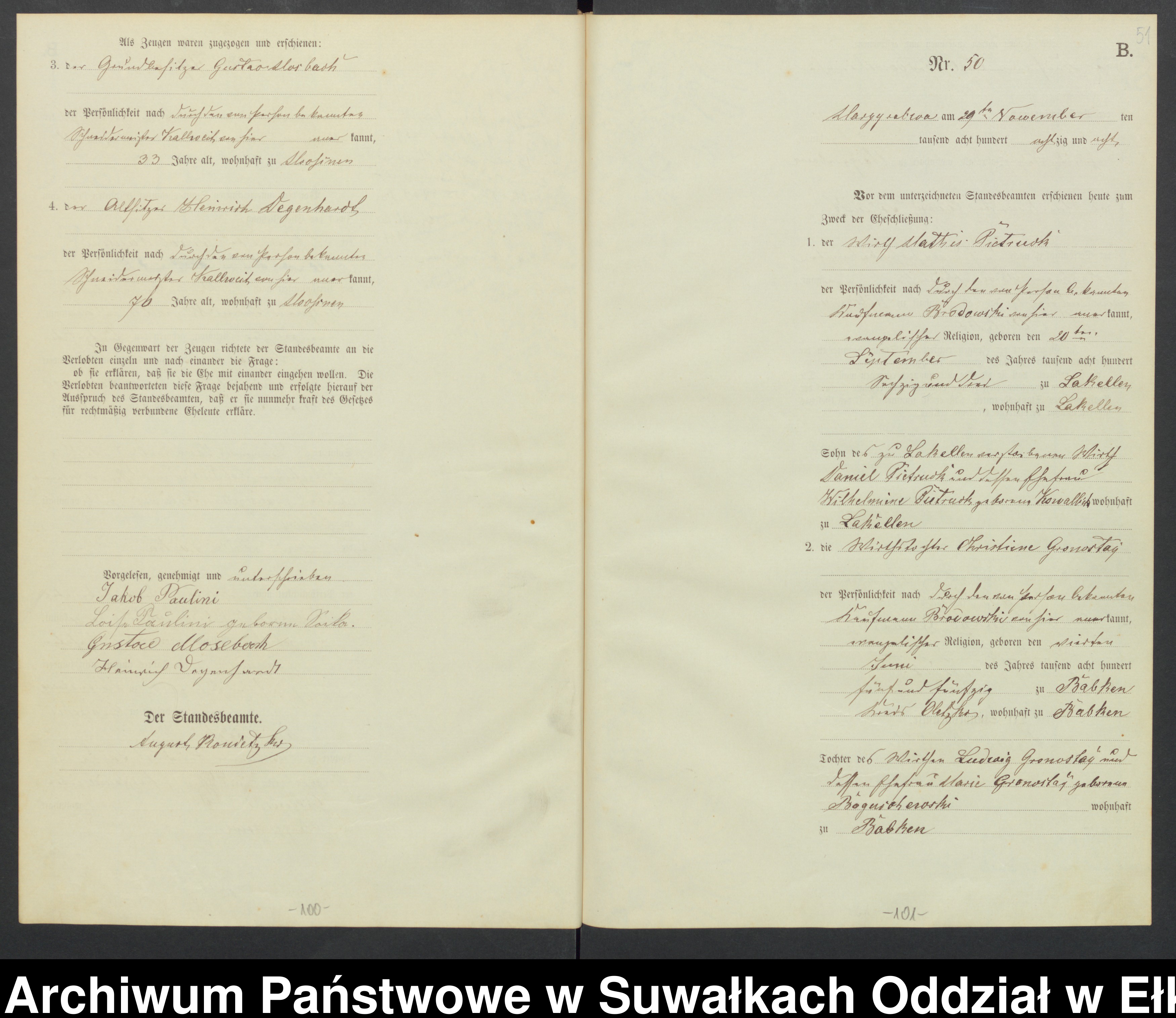 Skan z jednostki: Heiraths-Haupt-Register des Königlichen Preussischen Standesamtes Landbezirk Marggrabowa Kreis Oletzko