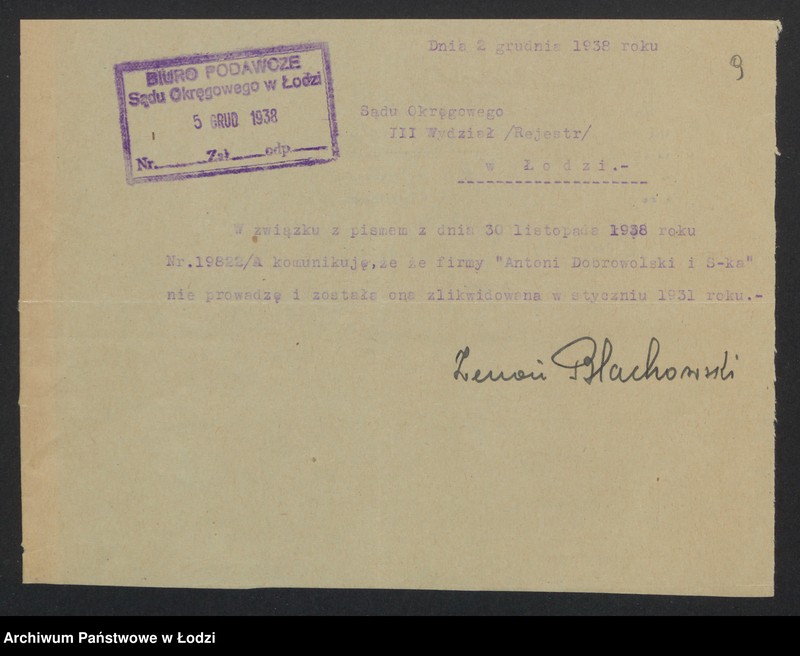 Obraz 11 z jednostki "Antoni Dobrowolski i S-ka- prowadzenie detalicznego handlu win i wódek"