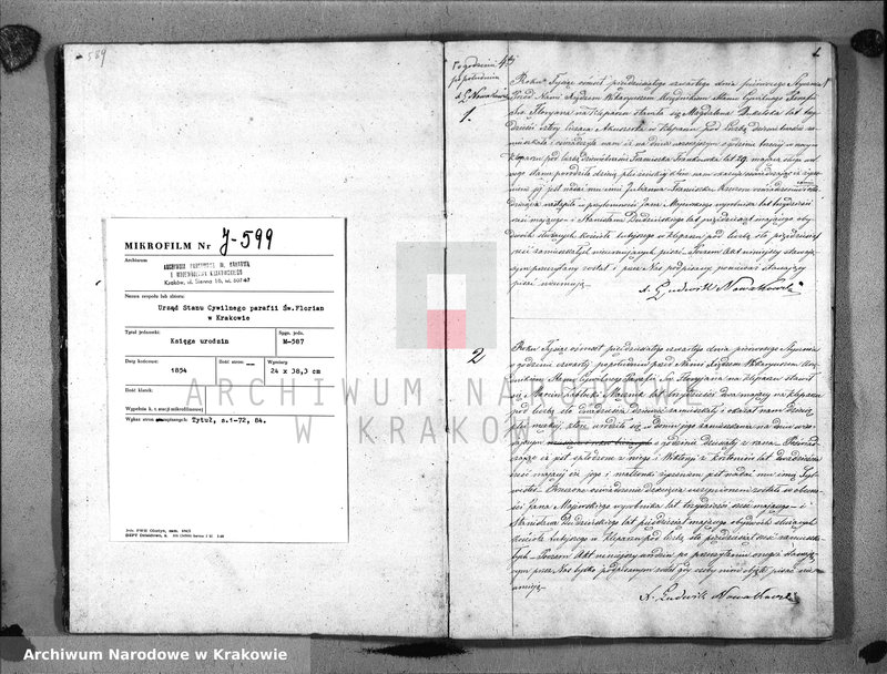image.from.unit.number "AKTA URODZIN Parafii S go Floryana na Rok 1854"