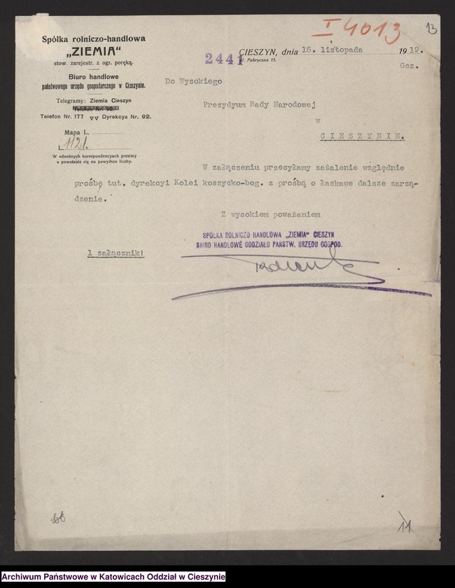 image.from.unit.number "[Korespondencja Rady Narodowej Księstwa Cieszyńskiego]"