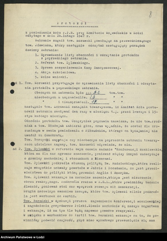 Obraz 9 z jednostki "Protokoły posiedzeń koła partyjnego przy Komitecie Wojewódzkim Polskiej Partii Robotniczej"