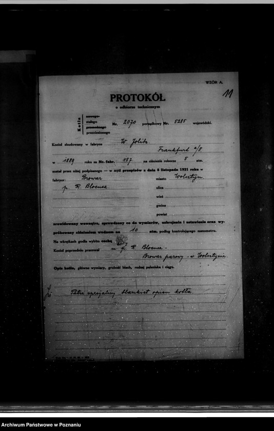 Obraz 16 z jednostki "Browar parowy w Wolsztynie nr woj. kotła 5285"