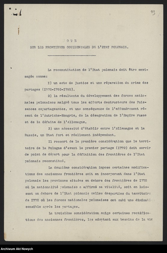 image.from.unit.number "Memoriały, dotyczące terytorium i granic Polski, m.in. złożonej przez R. Dmowskiego na Konferencji Pokojowej; 5 map, m.in. z linią Komisji I. Cambon