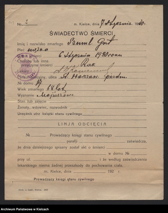 image.from.unit.number "Załączniki do akt zgonu Okręgu Bożniczego Kielce za rok 1930"