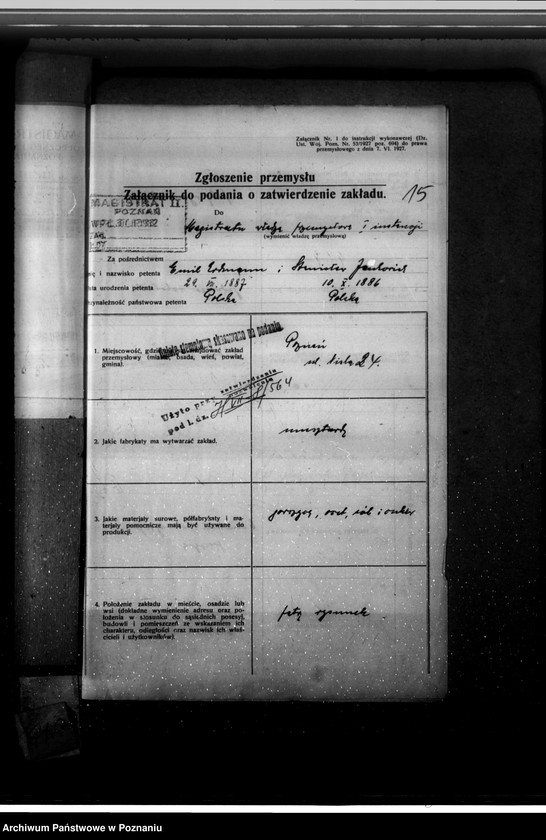 Obraz 19 z jednostki "Zatwierdzenie zakładu przemysłowego /wytwórni musztardy/ "Stenomy" w Poznaniu"