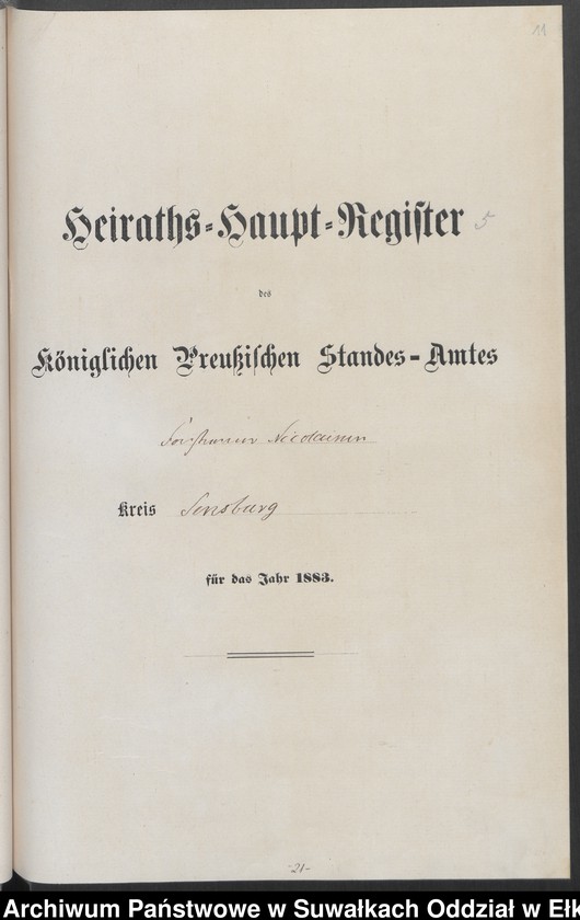 image.from.unit.number "Heiraths-Haupt-Register des Königlich Preussischen Standes-Amtes Forstrevier Nicolaiken Kreis Sensburg für das Jahr 1882[do 1884]"