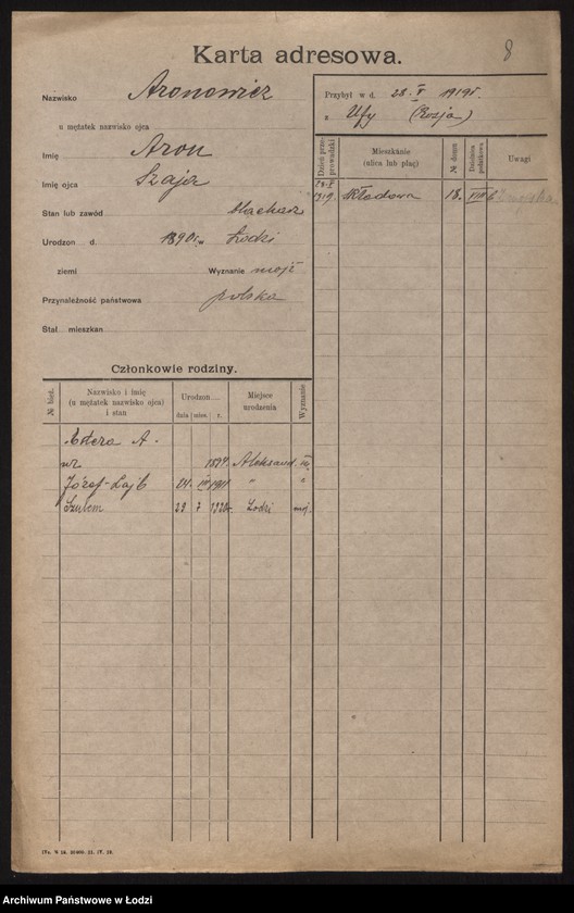 Obraz 10 z jednostki "[Spis ludności Łodzi] Aronowicz - Auerbach"
