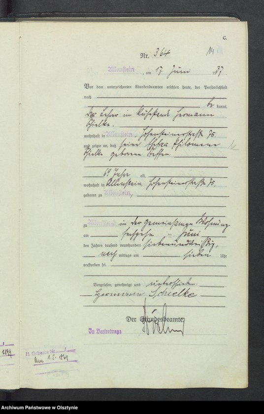 image.from.unit.number "Sterbe-Haupt-Register Tom II, Nr 352-717"