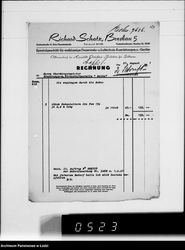 Obraz 17 z jednostki "Diverse Sch-Z [rachunki za dostawy towarów spoza Getta]"