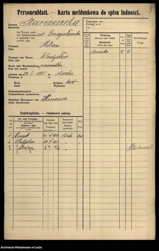 Obraz 5 z jednostki "[Spis ludności Łodzi] Starczewska-Stasiak"