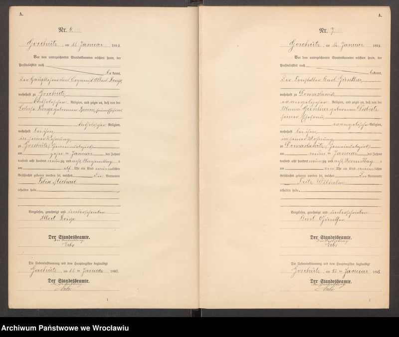Obraz 6 z jednostki "księga urodzeń Urzędu Stanu Cywilnego w Goszczu (Goschütz) 1898"