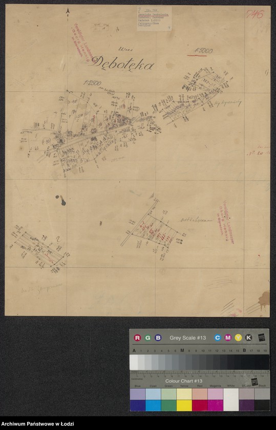 Obraz 1 z jednostki "Wieś Dębołęka - szkic części wsi z zabudowaniami i dwa działy pól "Pod laskami" i "Zapust""