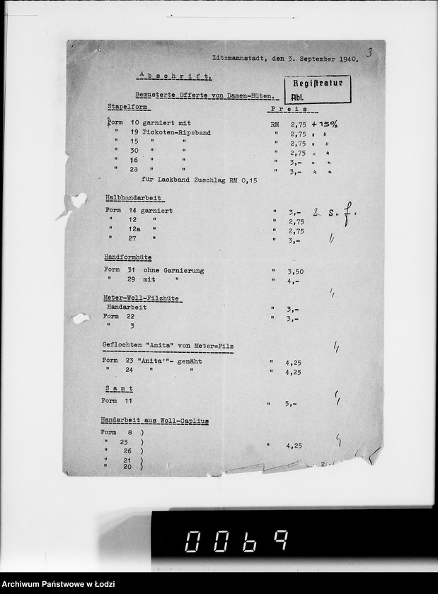 Obraz 7 z jednostki "Akten betr.Correspondenz mit dem Ältesten der Juden.Vom Schreiben Nr.1-1000"