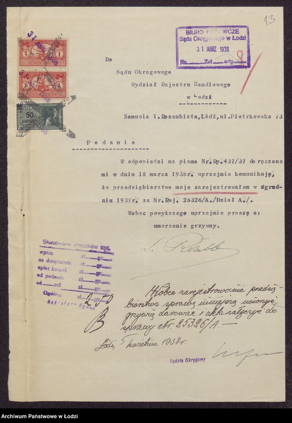 Obraz 15 z jednostki "Samuel Icchok Rozenblat- wyrób i sprzedaż manufaktury półwełnianej"