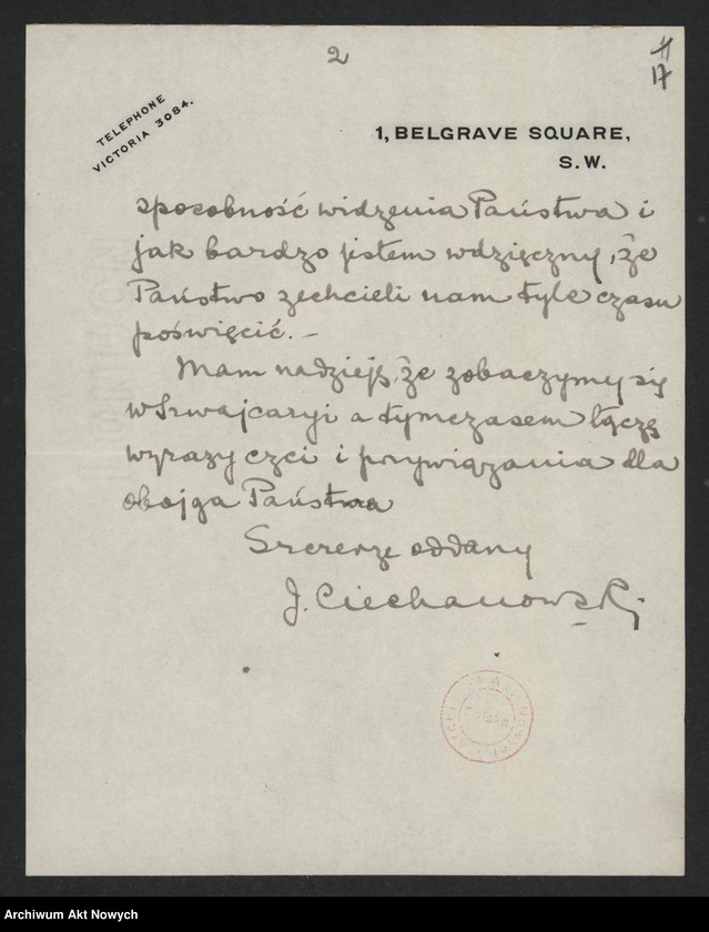 image.from.unit.number "Ciechanowski Jan (dyplomata); Załączniki: a) umowa J. Ciechanowskiego i odpowiedź prez. C. Codige