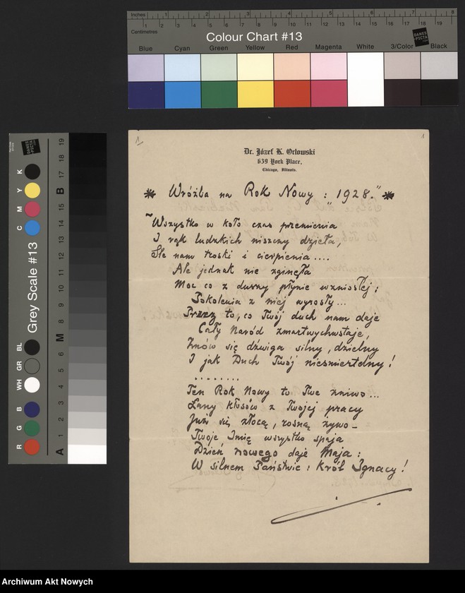 image.from.unit.number "Orłowski Józef; Załączniki: 1) wycinki prasowe; 2) "Copies of grutings to mr. Paderewski", II 1928 r. (maszynopis); 3) list J. Orłowskiego do Ernesta Gorwers