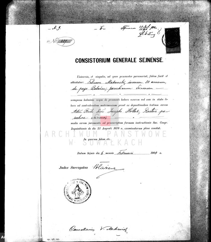 image.from.unit.number "[Dokumenty do akt małżeństw wyznania rzymskokatolickiego parafii w Sejnach]"