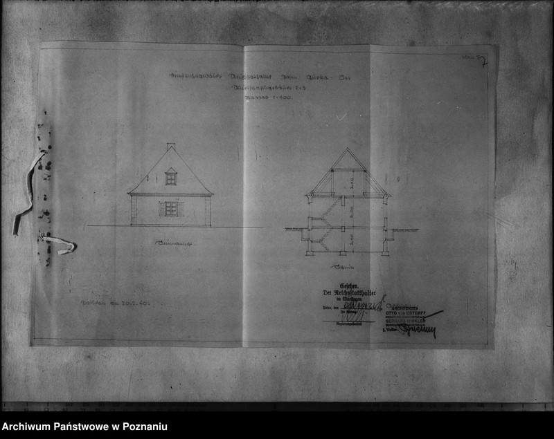 Obraz 9 z jednostki "Dienstwohngebäude - Reichsstatthalter Posen. Wirtschaftsgebäude - Bauentwurf (nad jeziorem Góreckim)"