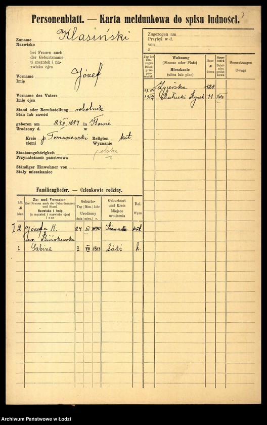 Obraz 5 z jednostki "[Spis ludności Łodzi] Klarowski - Klekotek"