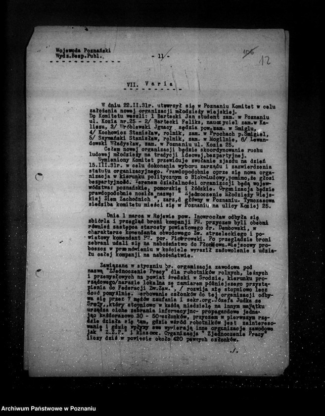 Obraz 16 z jednostki "Sprawozdania sytuacyjne tygodniowe ze stanu bezpieczeństwa za czas od 27 lutego do 7 maja 1931 r. /nr 9-17/"
