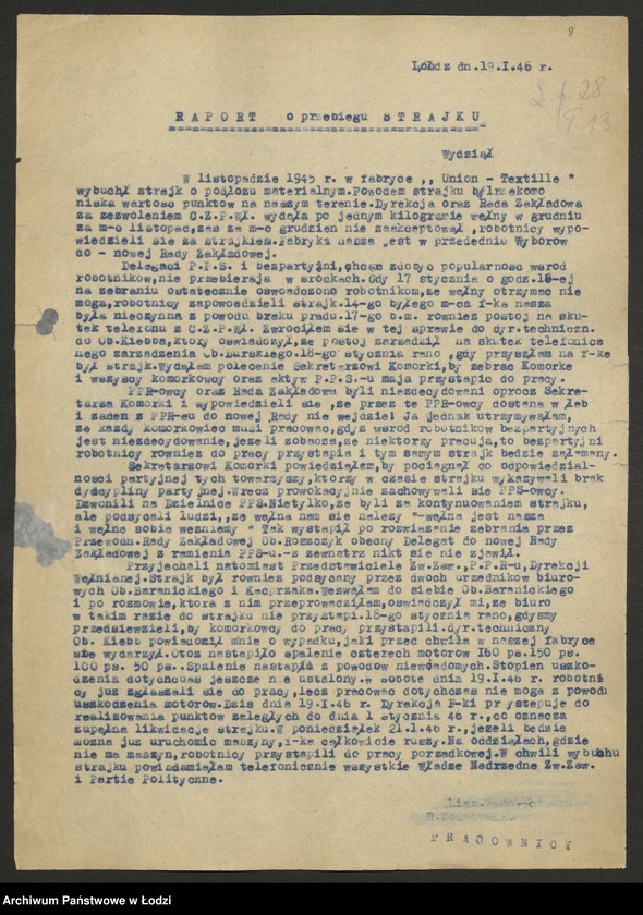 Obraz 9 z jednostki "Sprawozdania ze strajków według zakładów"