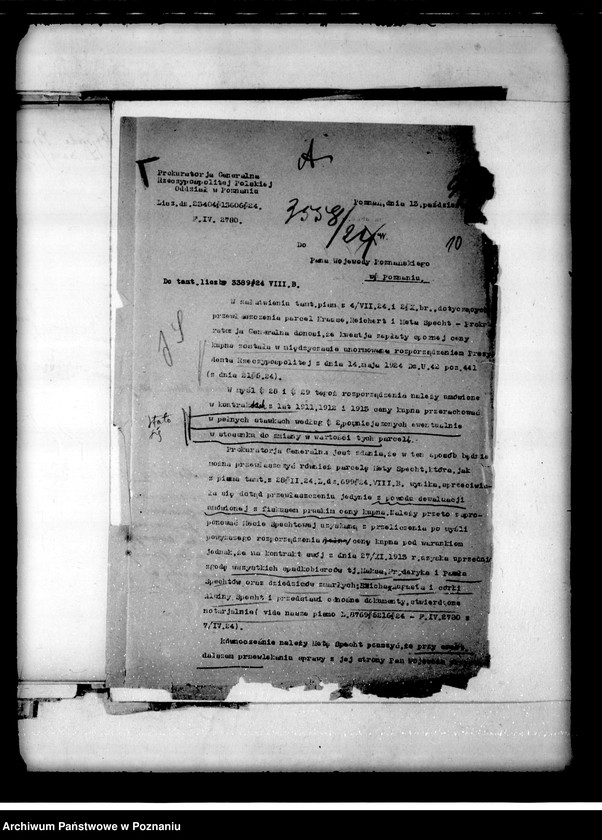 Obraz 14 z jednostki "/Przewłaszczenie parceli M. Spechtowej z Romanowa/"