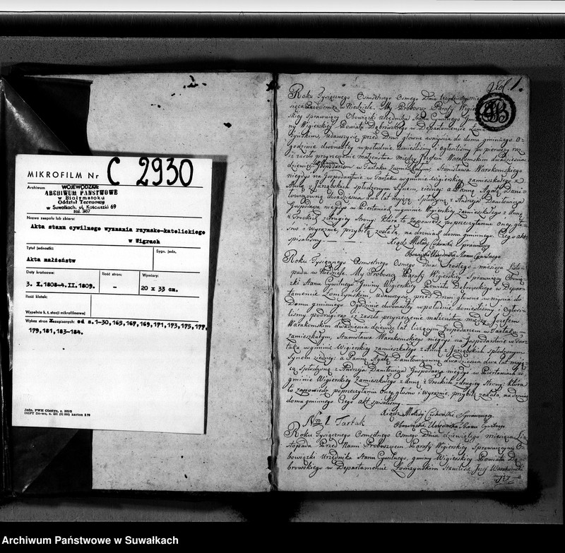 image.from.unit.number "Akta zaślubionych gminy wigierskiey od 1-go maja 1808 do dnia ostatniego kwietnia 1809"