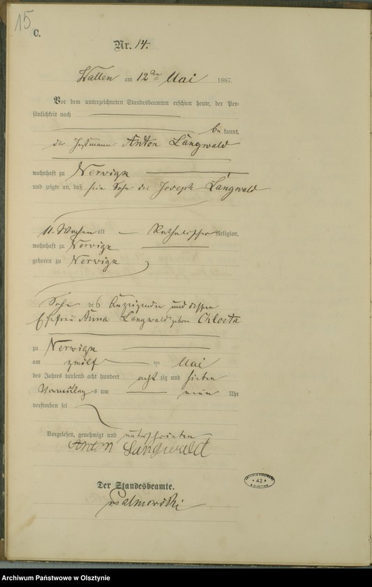 Obraz 17 z jednostki "Sterbe-Haupt-Register Nr 1 - 33"