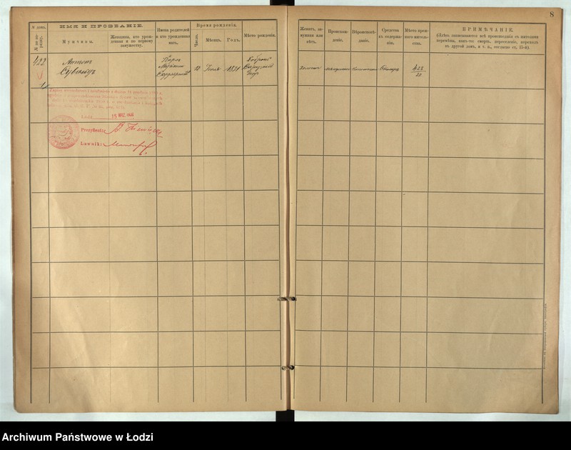 Obraz 7 z jednostki "[Księga ludności stałej m. Łodzi guberni piotrkowskiej nr domu 422-425]"
