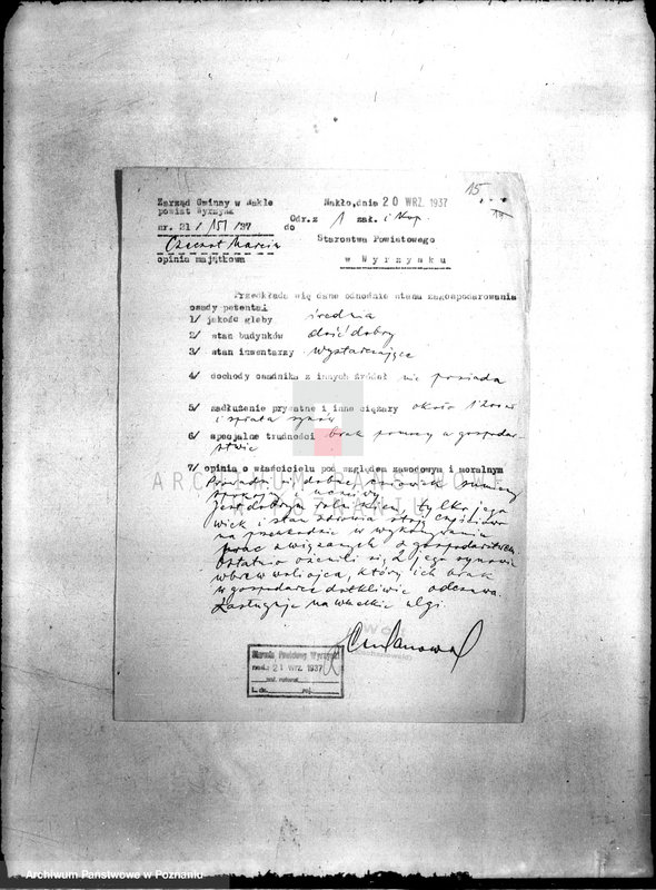 Obraz 19 z jednostki "/Podania rolników o ulgi w spłacie należności Funduszu Obrotowego Funduszu Obrotowego Reformy Rolnej z terenu powiatu wyrzyskiego"