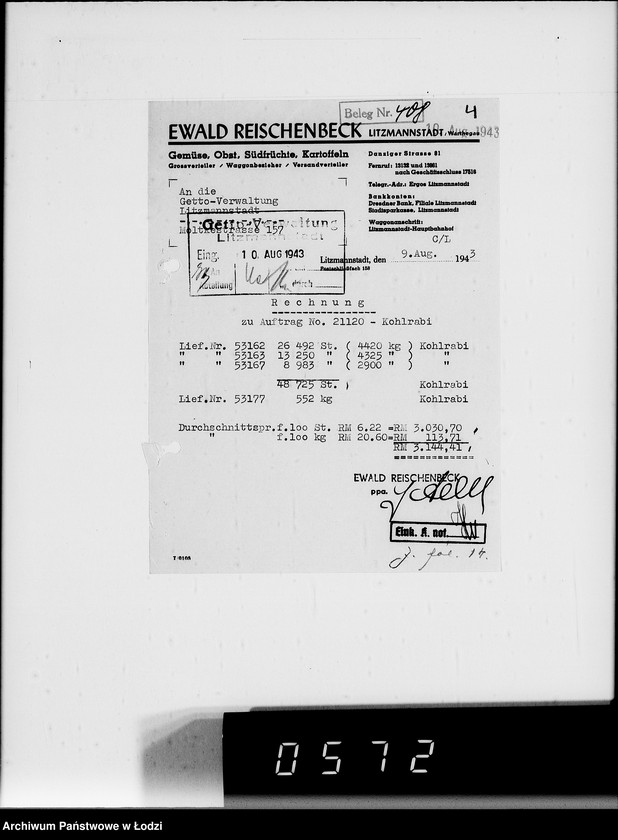 Obraz 8 z jednostki "Lebensmitteleinkauf. Aufträge, Lieferscheinen und Rechnungen 21081-21120"