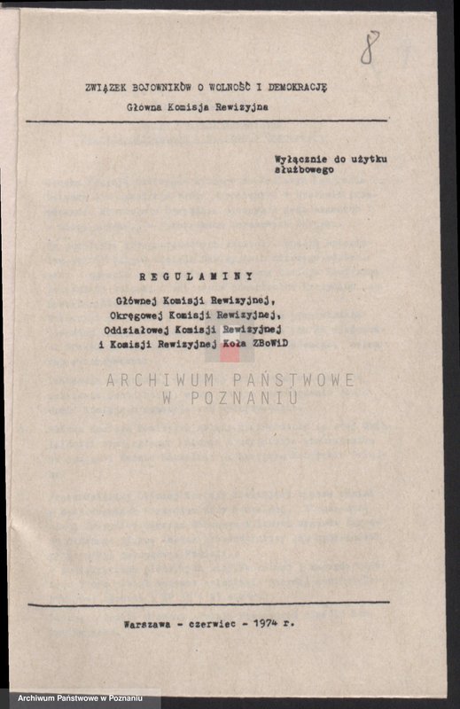Obraz 20 z jednostki "Regulaminy dla Komisji Rewizyjnych: Głównej, Okręgowych, Powiatowych i Kół Związku Bojowników o Wolność i Demokrację."
