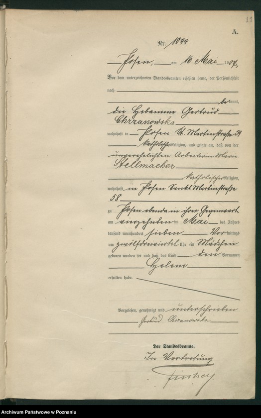 Obraz 13 z jednostki "Księga miejscowa urodzeń tom III [Rejestr główny urodzeń]"