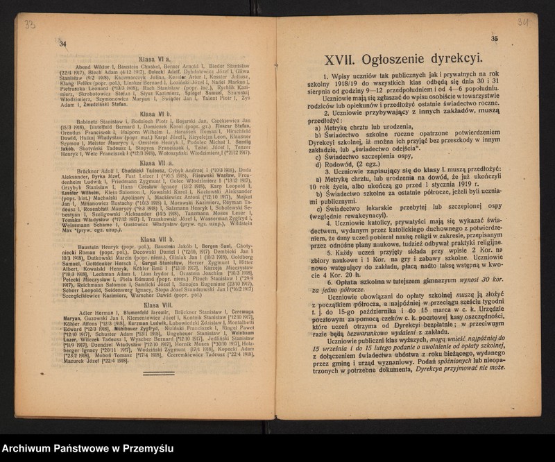 image.from.unit.number "XXXIII Sprawozdanie Dyrekcji c.k. Gimnazjum w Jarosławiu za rok szkolny 1918"