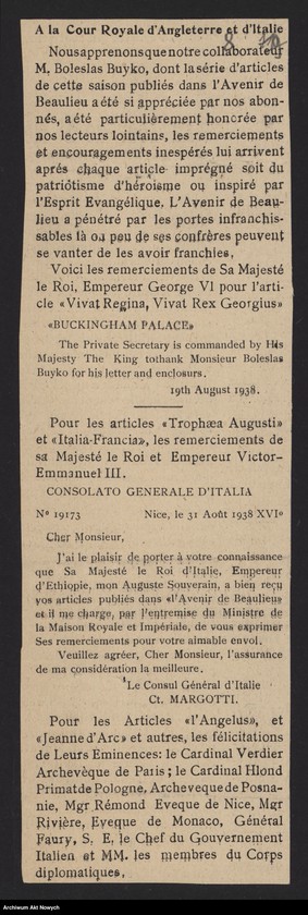 image.from.unit.number "Buyko Bolesław; Załączniki: a) strona tytułowa, ustęp i spis rozdziałów książki B. Buyko; Quelques ephemerides"... Pour sauver la Pologne 1939; b) wycinki prasowe; L.1"