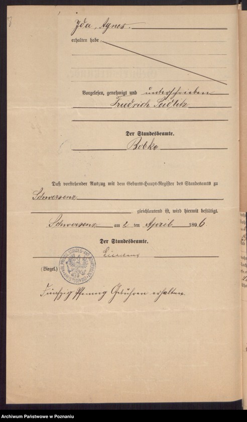 Obraz 10 z jednostki "Die von den Verlobten beigebrachten Urkunden zur Eheschliessung pro 1896"