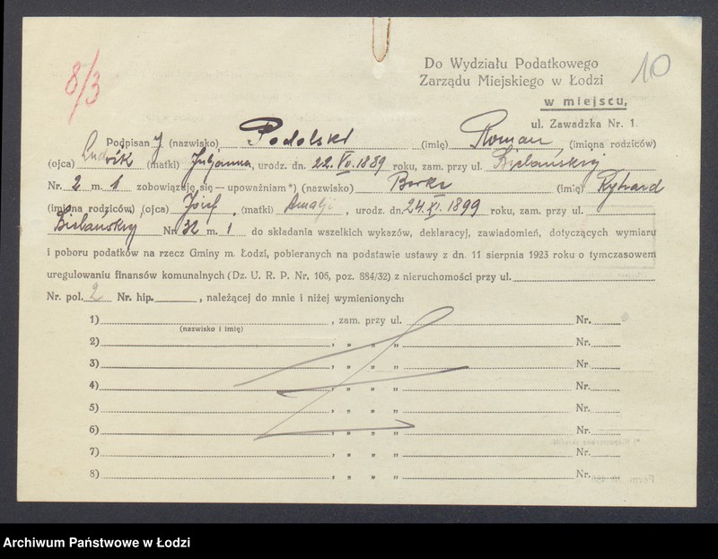 image.from.unit.number "Księga inwentarzowa nieruchomości m. Łodzi ul. Bielańska"