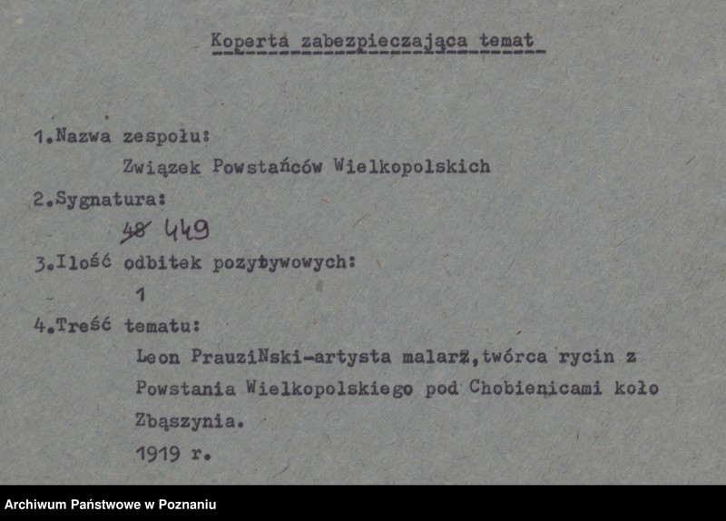Obraz 4 z jednostki "Leon Prauziński - artysta malarz, twórca serii rycin z powstania wielkopolskiego, pod Chobienicami koło Zbąszynia."