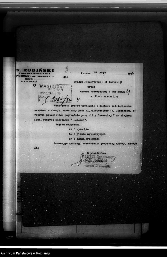 Obraz 8 z jednostki "Zatwierdzenie zakładu przemysłowego /Fabryki musztardy/ St. Robińskiego w Poznaniu"