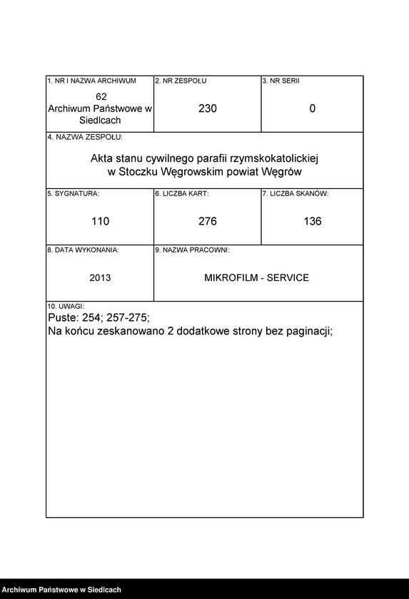 Obraz 1 z jednostki "[Akta urodzonych, zaślubionych i zmarłych]"