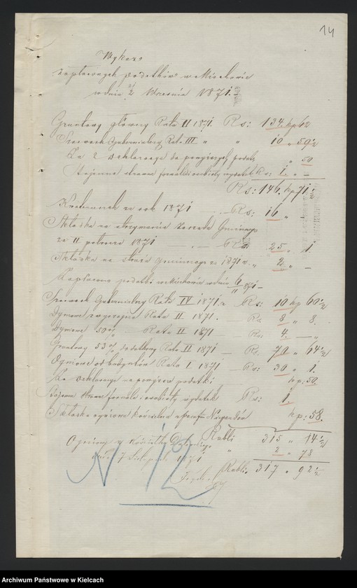 image.from.unit.number "Dowody rozchodu kasy dóbr Dalowice za 1871/72 r"