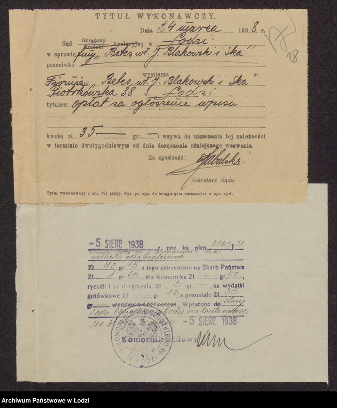 Obraz 20 z jednostki "Betes- Jankiel Szulim Finkler, Jakub Frydman, Mendel Frydman, Lajbus Rozenfeld, Judka Blakowski- sprzedaż przędzy i manufaktury bawełnianej"