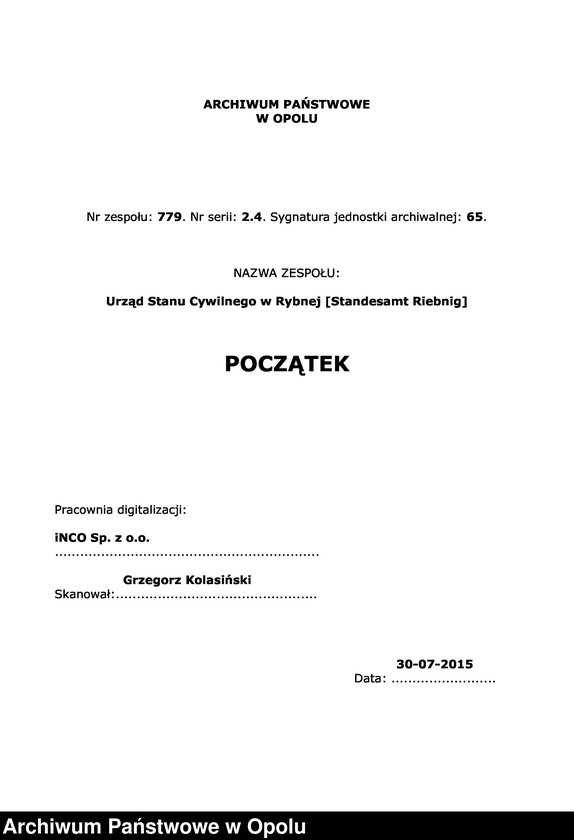 Obraz 1 z jednostki "Heiraths-Neben-Register Standes-Amt Riebnig 1903"