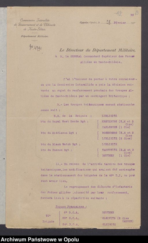 Obraz 16 z jednostki "Entress /Korespondencja wpływająca pochodząca od władz wyższych i jednostek podległych - pisma, instrukcje/ 15.02.-13.04.1921"