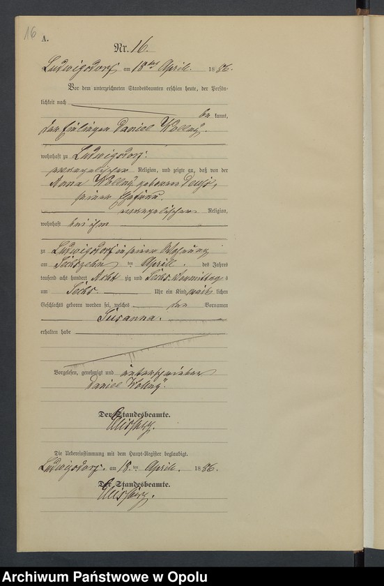 image.from.unit.number "Geburts-Neben-Register Standesamts Ludwigsdorf pro 1886"