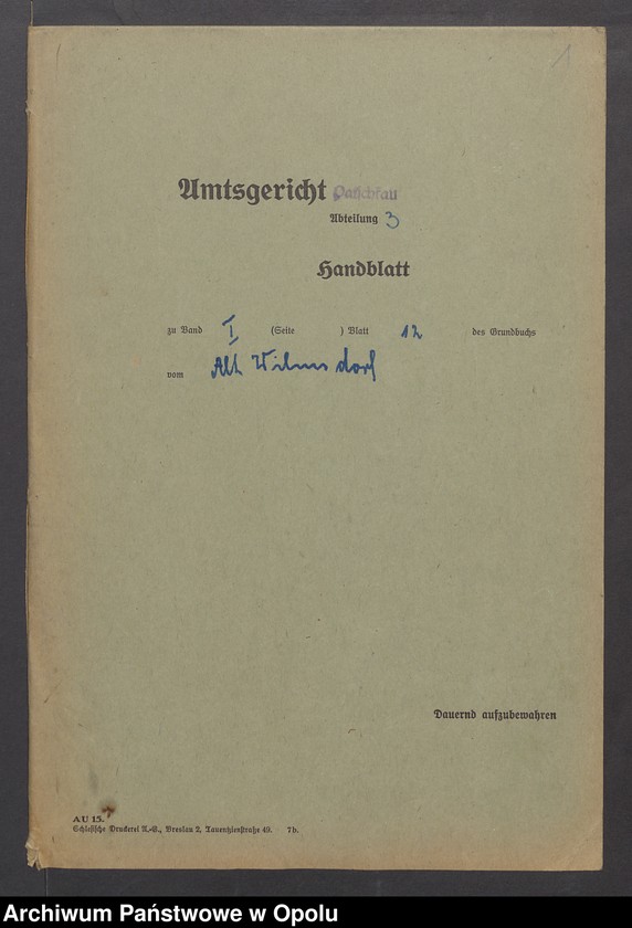 image.from.unit.number "Grundacten für Band I Blatt 12 des Grundbuchs von Alt Wilmsdorf Eigentümer: Richard Losse"