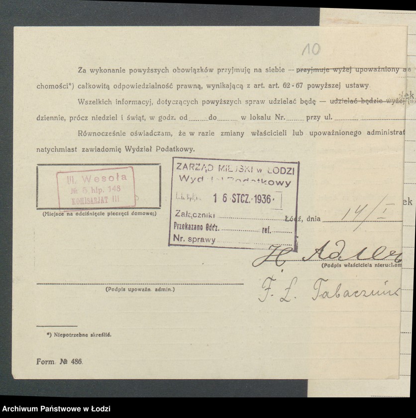 Obraz 12 z jednostki "Księga inwentarzowa nieruchomości m. Łodzi ul. Wieńcowa"