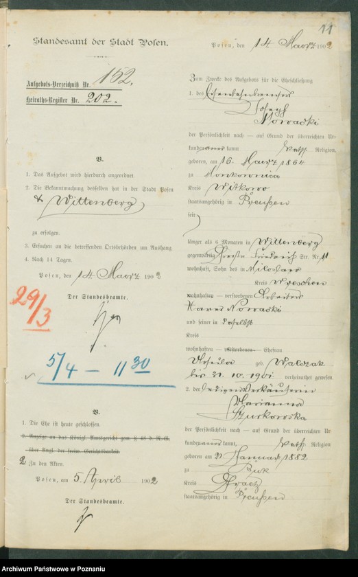 Obraz 13 z jednostki "[Dokumenty dostarczone przez narzeczonych do zawarcia związku małżeńskiego za 1902 rok. Tom V]"