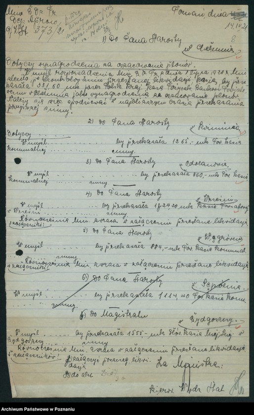 Obraz 9 z jednostki "[Statystyka produkcji rolnej - wynagrodzenia za oszacowanie plonów oraz stwierdzenie powierzchni zasiewów w 1920 roku]"
